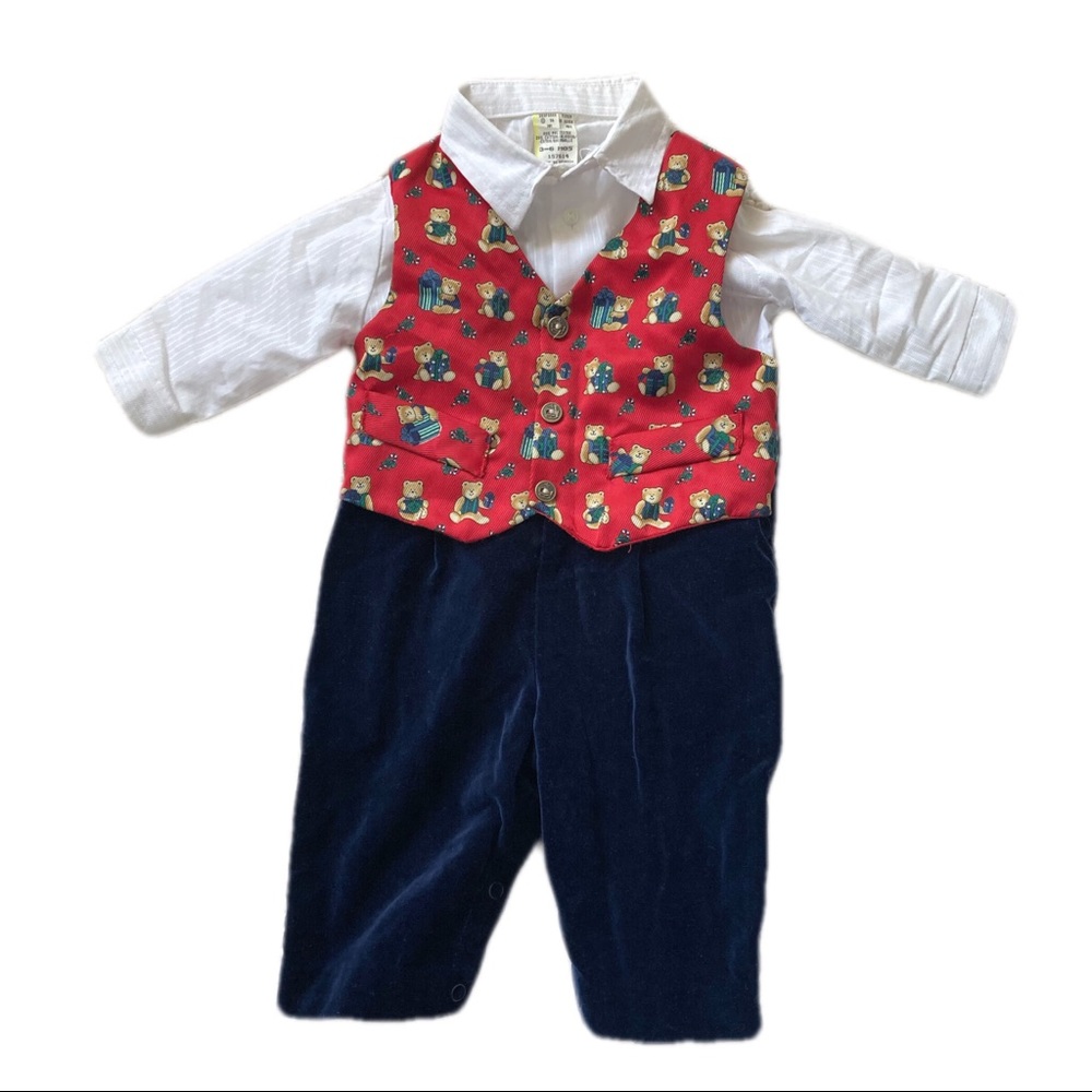 Vintage 1960 Holiday Suit 3-6 Month Baby Romper Boys One Piece Set Formal Onsie